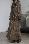 INTO THE EAST 25 Autumn/Winter Lotus Collar Silk Print Ribbon Dress ITE-E1DGAW016GR21DS-LV Green